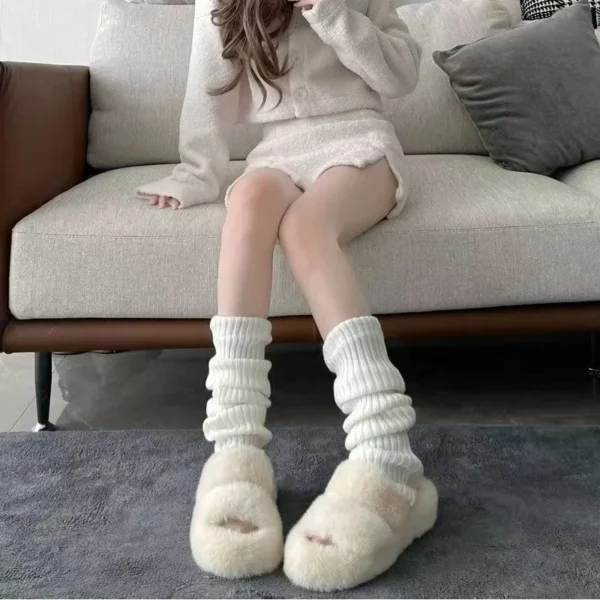 A pair of knitted jk socks for women, white long calf socks, leg covers, autumn and winter warm socks, Lolita - Image 3