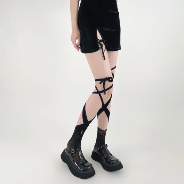 1 Pair of Irregular Strap Socks JK Girls' Trendy Socks Long Sleeve Strap Front and Back Wear ins Irregular Strap Integrated Sock - Image 3