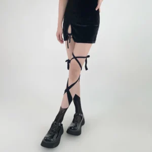 1 Pair of Irregular Strap Socks JK Girls' Trendy Socks Long Sleeve Strap Front and Back Wear ins Irregular Strap Integrated Sock